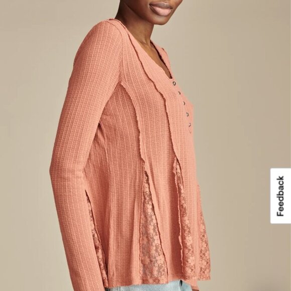 Lucky Brand Women's XL Terracotta Lace Henley Swing Top - Picture 2 of 14
